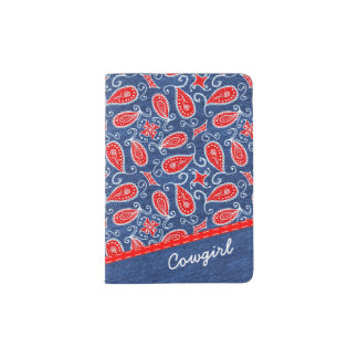 Denim Paisley Cute Floral Red White and Blue Jeans Passport Holder