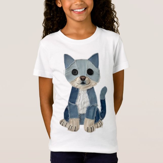 Denim Patchwork Cat T-Shirt (Front)