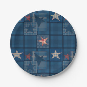 Denim patchwork favor box paper plates