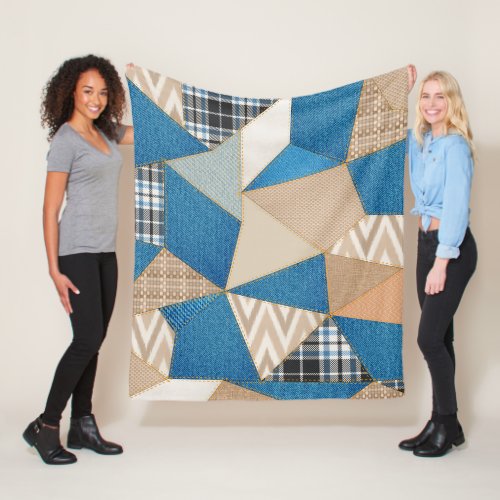 Denim Patchwork Fleece Blanket