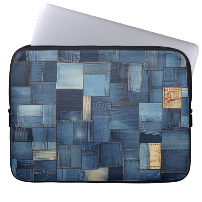 Denim Patchwork Laptop Sleeve (Front)