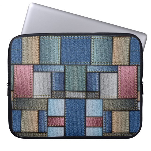 Denim Patchwork Laptop Sleeve (Front)