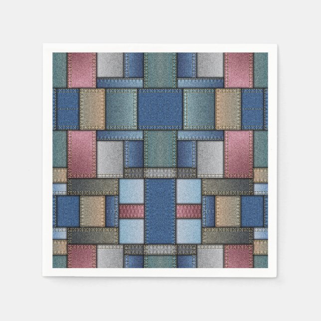 Denim Patchwork Paper Napkins (Front)