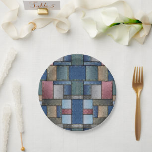 Denim Patchwork Paper Plates