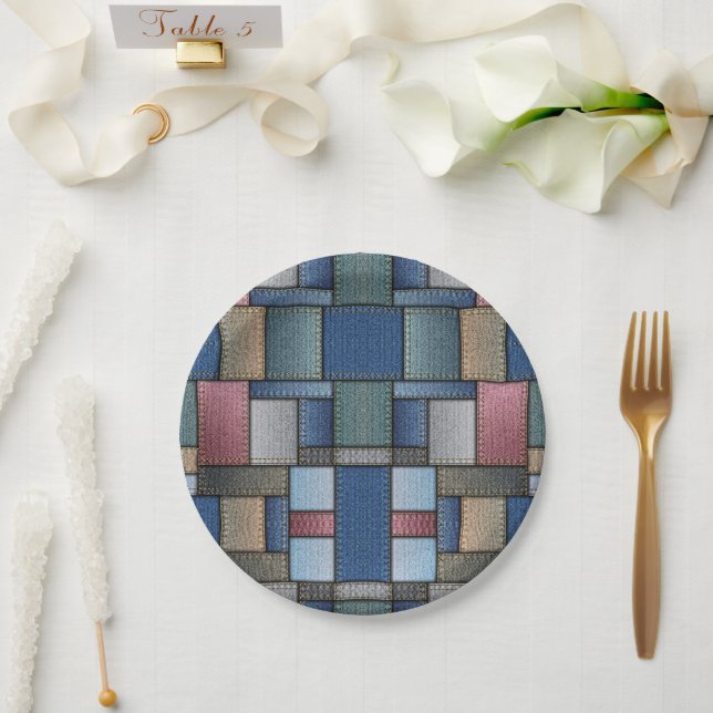 Denim Patchwork Paper Plates (Wedding)