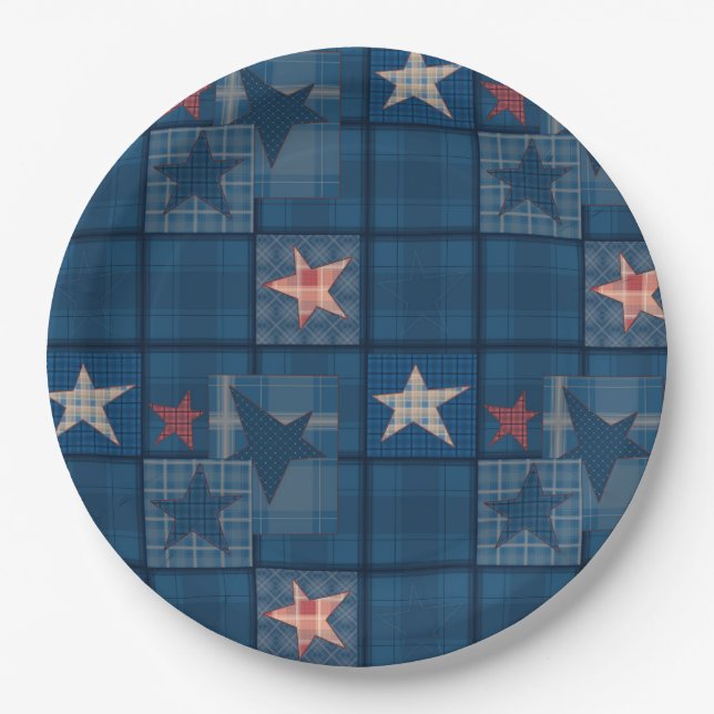 Denim patchwork paper plates (Front)