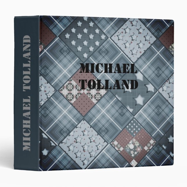 Denim patchwork, patchwork, textile, blue pattern 3 ring binder (Front/Spine)