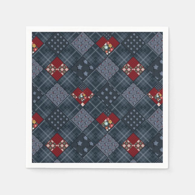 Denim patchwork, patchwork, textile, blue pattern  napkins (Front)