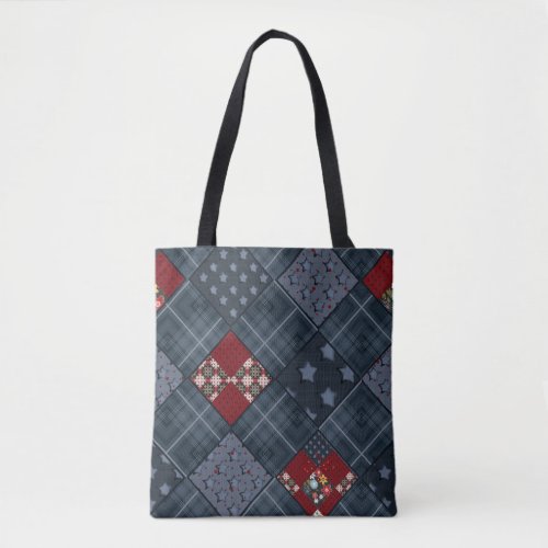 Denim patchwork patchwork textile blue pattern tote bag