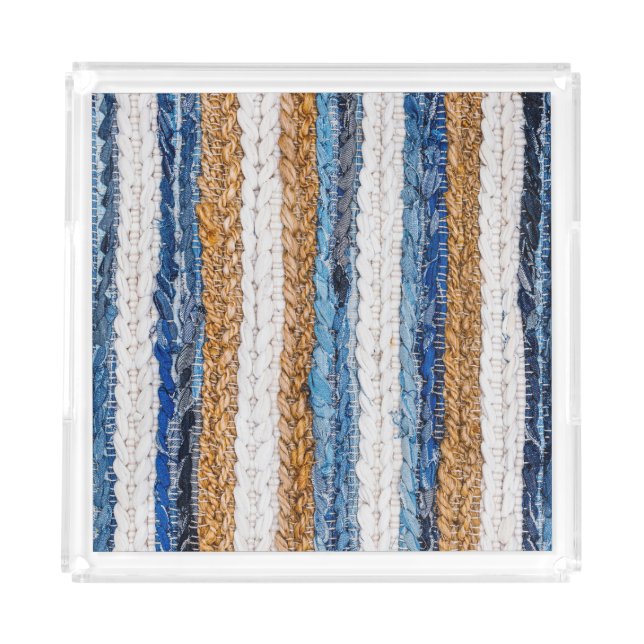 Denim patchwork: recycled jeans rug. acrylic tray (Front)