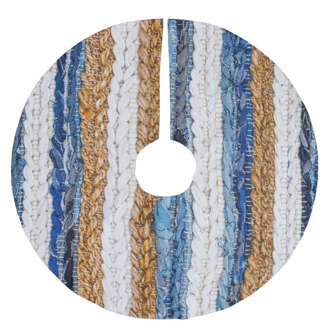 Denim patchwork: recycled jeans rug. brushed polyester tree skirt (Front)