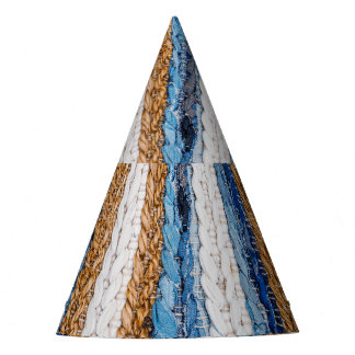 Denim patchwork: recycled jeans rug. party hat