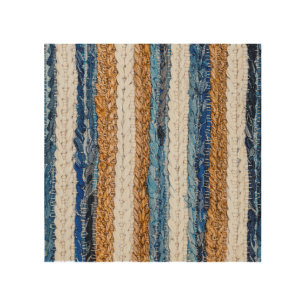Denim patchwork: recycled jeans rug. wood wall art