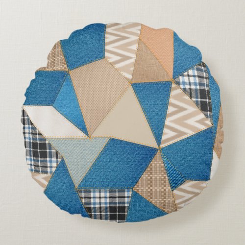 Denim Patchwork Round Pillow