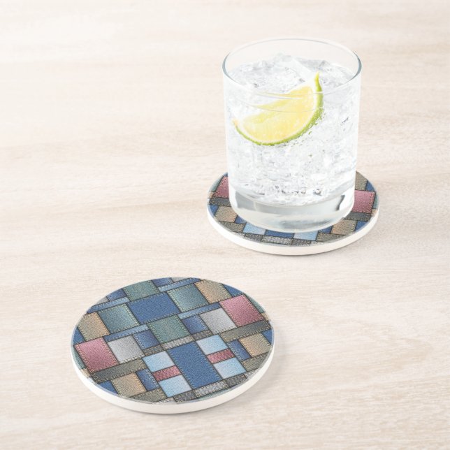 Denim Patchwork Sandstone Coaster (Side)