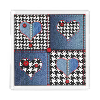 Denim Patchwork: Seamless Fabric Pattern Acrylic Tray