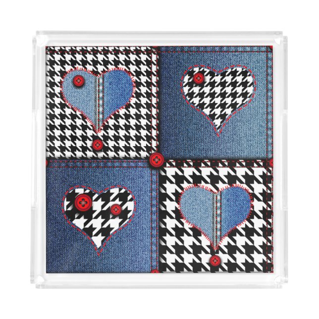 Denim Patchwork: Seamless Fabric Pattern Acrylic Tray (Front)