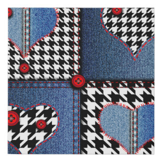 Denim Patchwork: Seamless Fabric Pattern Faux Canvas Print