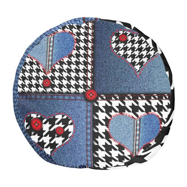 Denim Patchwork: Seamless Fabric Pattern Pouf (Bottom)