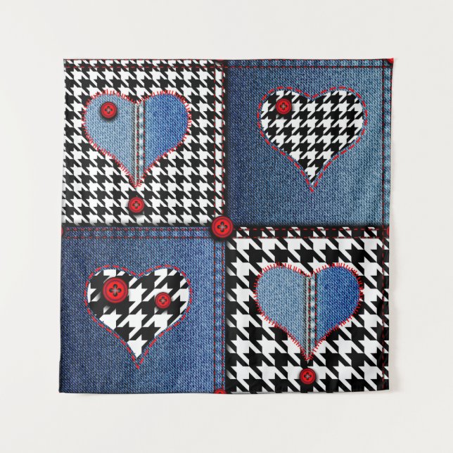 Denim Patchwork: Seamless Fabric Pattern Tapestry (Front)