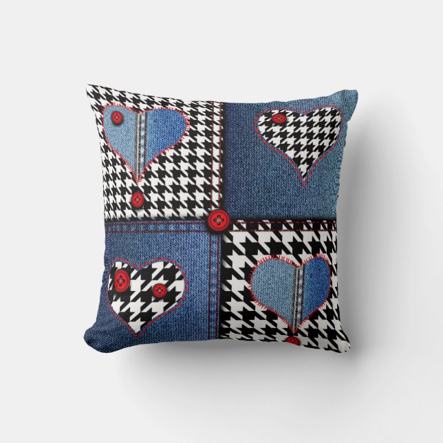 Denim Patchwork: Seamless Fabric Pattern Throw Pillow (Front)