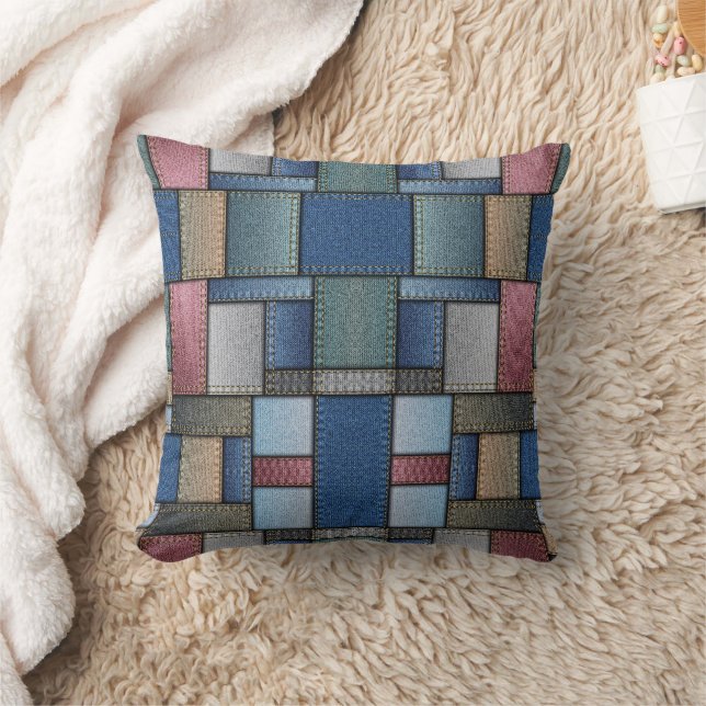 Denim Patchwork Throw Pillow (Blanket)