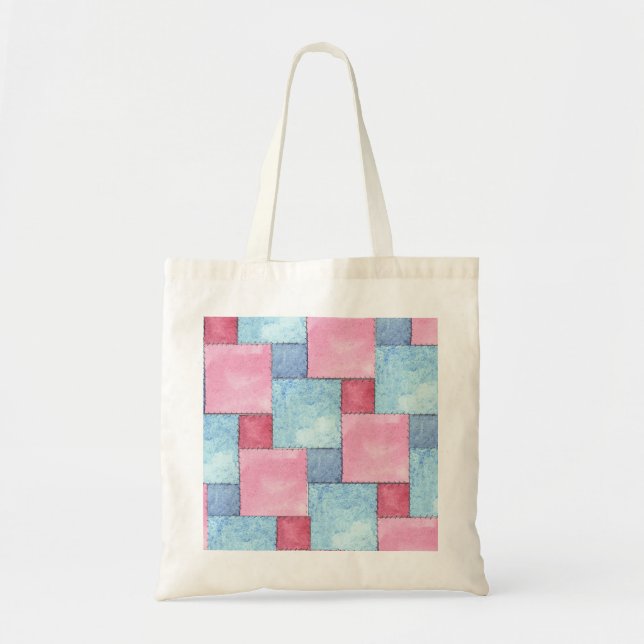 Denim Patchwork Tote Bag, Pinks, Blues Bag (Front)