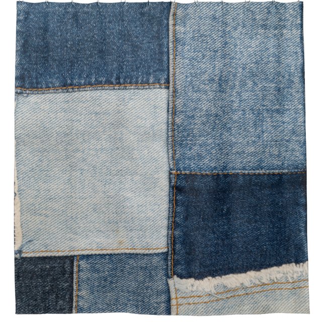 Denim Patchwork: Vintage Textile Pattern Shower Curtain (Front)