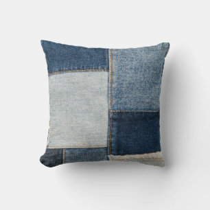 Denim Patchwork: Vintage Textile Pattern Throw Pillow