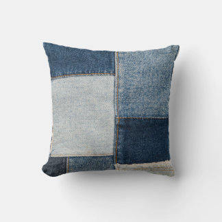 Denim Patchwork: Vintage Textile Pattern Throw Pillow