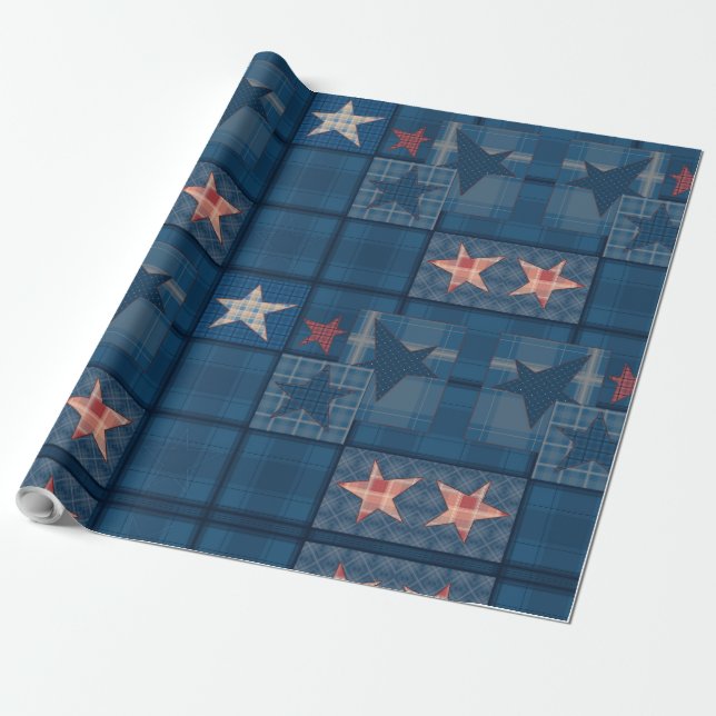 Denim patchwork wrapping paper (Unrolled)