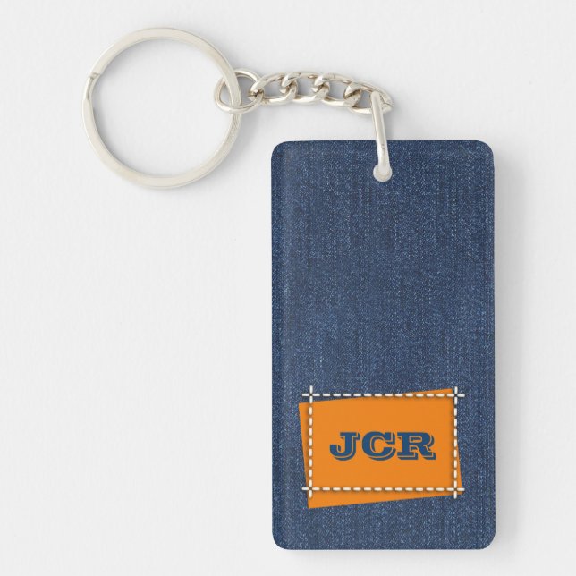 Denim Pattern Custom Monograms Keychain (Front)