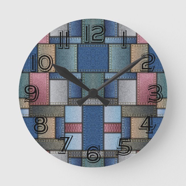 Denim Pattern Round Clock (Front)