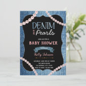 Denim Pearls Baby Shower Invitation (Standing Front)