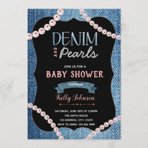 Denim Pearls Baby Shower Invitation