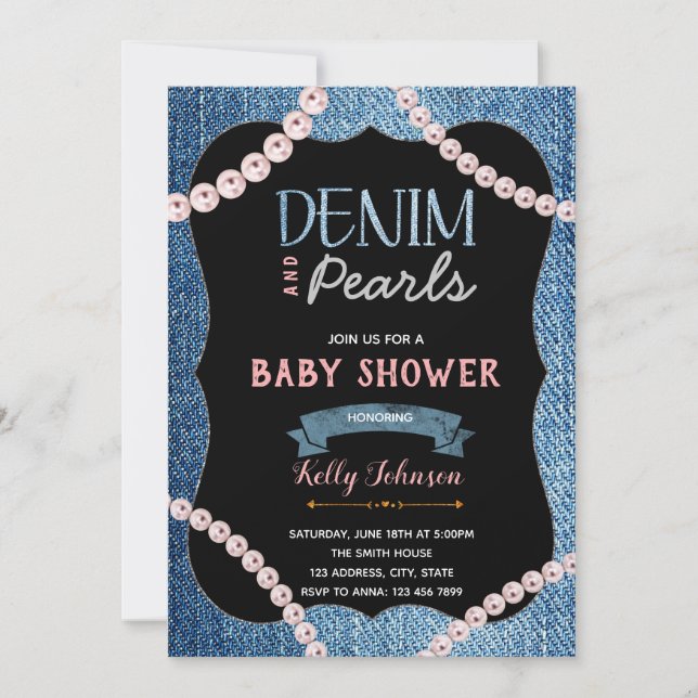 Denim Pearls Baby Shower Invitation (Front)