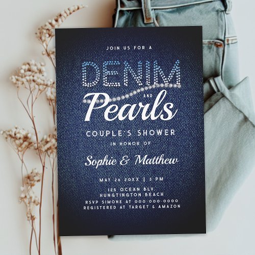 Denim Pearls Couple Wedding Shower Modern Rustic Invitation