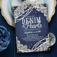 Denim Pearls Lace Modern Elegant 50th Birthday