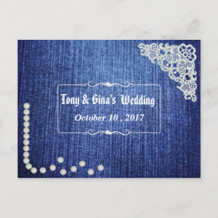 Denim Pearls & Lace Wedding RSVP Invitation Postcard