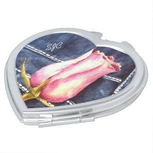 DENIM PINK ROSEBUD VALENTINE COMPACT MIRROR