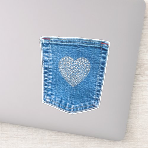 Denim Pocket Diamond Heart Bedazzled Country Sticker