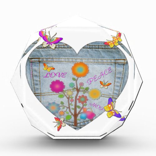 Denim Pocket Heart Flowers Butterflies Award