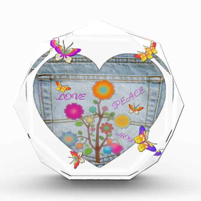 Denim Pocket Heart Flowers Butterflies Award (Front)