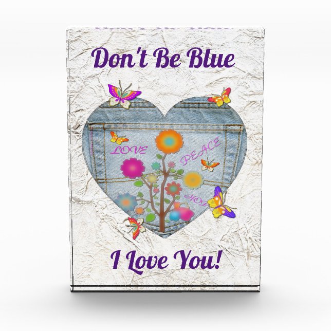 Denim Pocket Heart Flowers Butterflies Photo Block (Front)