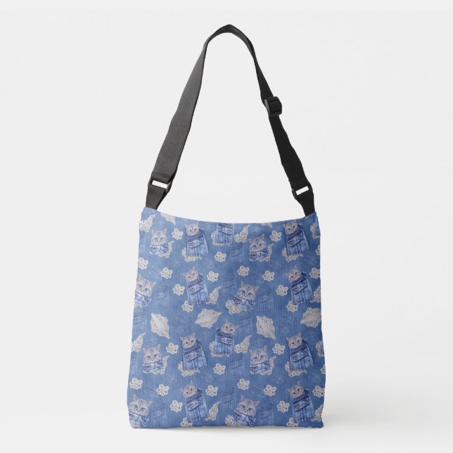 Denim pocket Jeans,Kittens and Lace Crossbody Bag (Front)