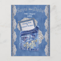 Denim Pocket with Cream Flower Lace