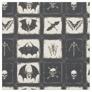 Denim Quilt with Bats and Skeletons Fabric