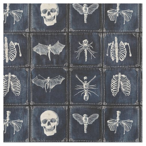 Denim Quilt with Skulls & Insects Fabric