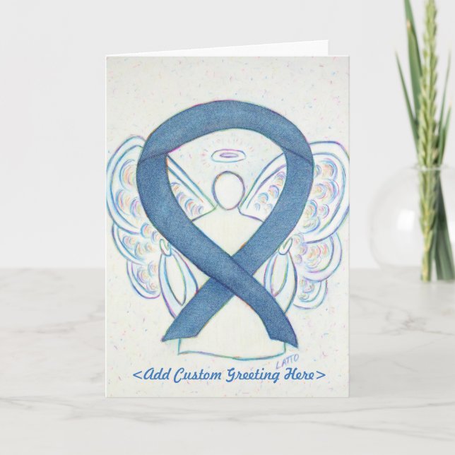 Denim Ribbon Angel Greeting Card (Front)