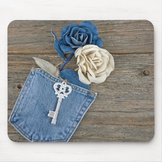 Denim Roses in Jean Pocket Mouse Pad (Front)